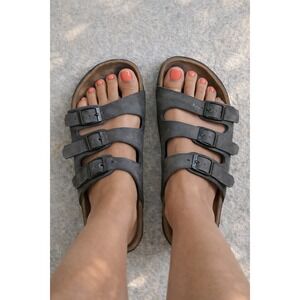 Birkenstock Betula Florida 3-Strap Slide Sandals Navy Blue Birko 38 Granola girl